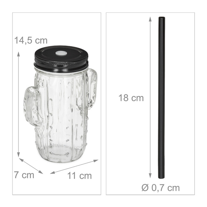 Relaxdays Set of 8 Cactus Drinking Glasses with Straws