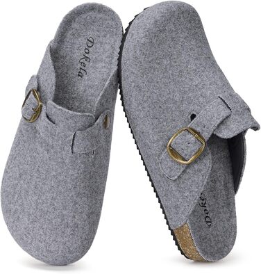 Домашні капці Dokela для жінок та чоловіків, зимові сліпони з підкладкою, фетрові тапочки з підкладкою, тепле устілка з корку, мюлі, закриті, неслизькі, зручні, шкіряні, фетрові сліпони (38 EU, світло-сірий)