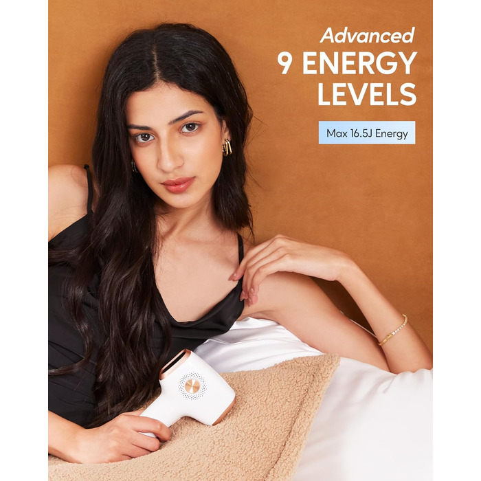 Прилад для епіляції IPL з охолодженням, 999 999 імпульсів, безболісна епіляція, 9 рівнів інтенсивності, для обличчя, бікіні, тіла, білий