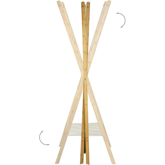 Relaxdays Bamboo Clothes Rack, HBT: 155.5 x 50 x 57.5 cm, Coat Rack with Practical Shoe Storage, Space-Saving, Foldable as a Clothes Dryer and Wardrobe with 2 Wooden Clothes Rails, Natural