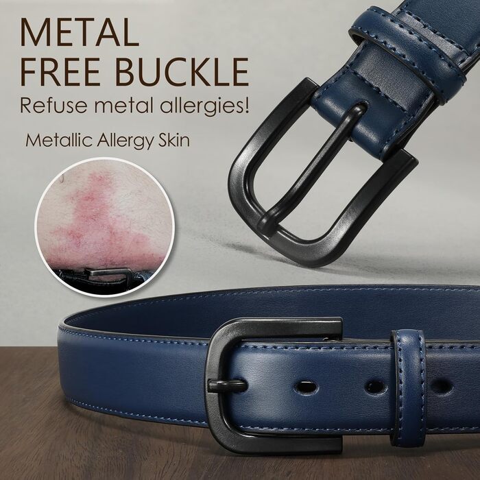 Чоловічий шкіряний ремінь VONMELLI без металу, TSA-сертифікований, синій, розмір пояса 48-52