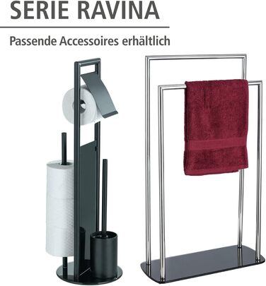 Набір для туалету WENKO Ravina 3-в-1 з тримачем туалетного паперу та щіткою, нержавіюча сталь, чорний, Ø 20 x 70 см