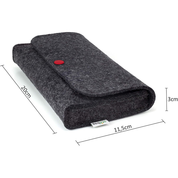 Wool felt bag for electronics accessories, anthracite color, red button