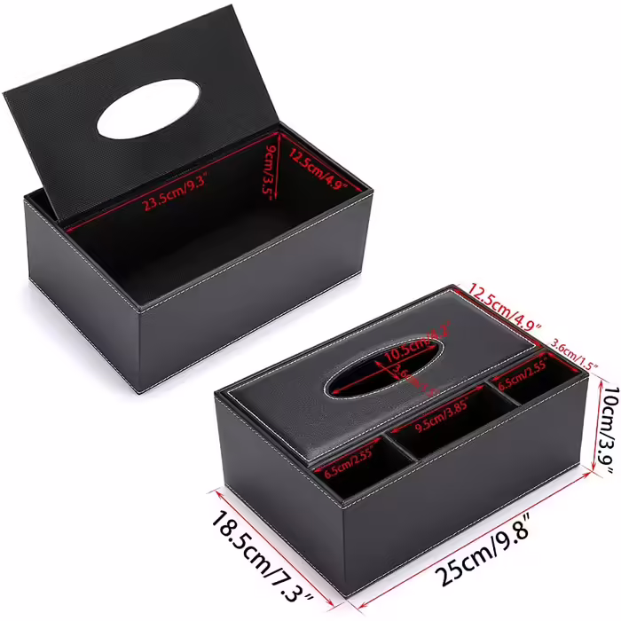 BSTKEY PU Leather Household Office Rectangular Tissue Box with Remote Storage Box - Elegant and stylish tissue holder for home desk storage box, Black