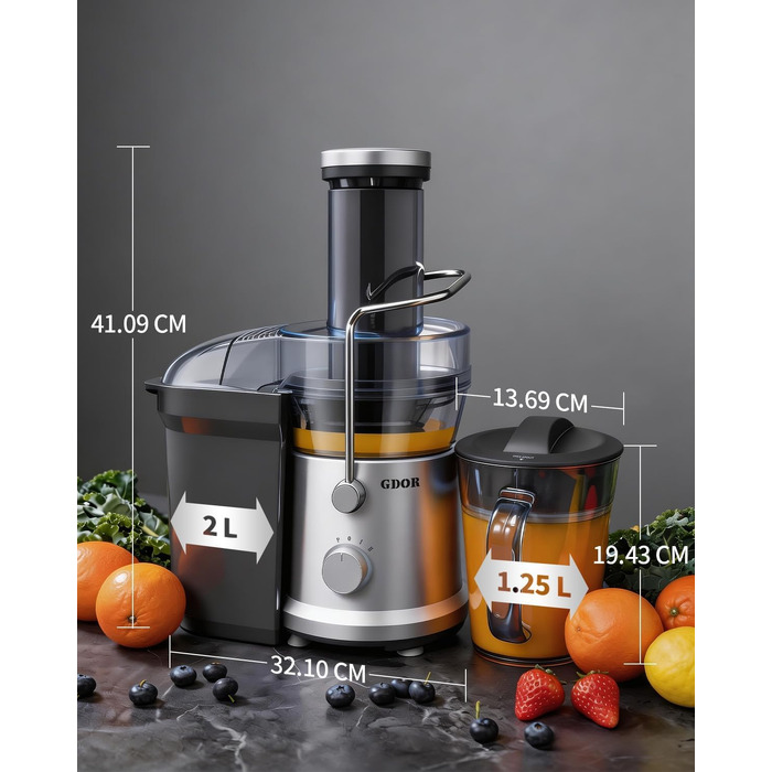 Центрифужна соковижималка GDOR 1300W для овочів та фруктів з широким завантажувальним отвором 81 мм