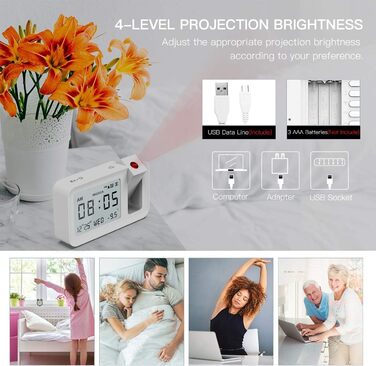 Projection Alarm Clock, TedGem Travel Alarm Clock Digital Clock Table Clock 3.8