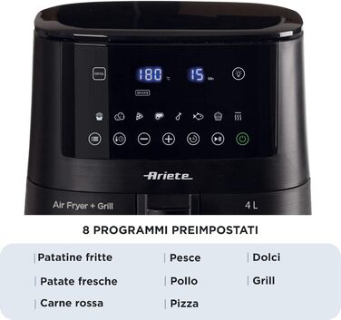 Фритюрниця аероном 4L Ariete 4633, 1400 Вт, 9 програм, Shake & Grill, до 200°C, чорний