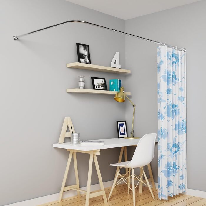 Регульована штанга для душу L-Form, нержавіюча сталь, 68–96 см × 68–96 см, водовідштовхувальна, з 12 кільцями, комплект гвинтів, 90 градусів