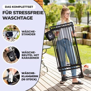 MONDHEIM® Сушарка для білизни XXL, 26 м довжини, чорна, знімний поперечина, для балкону/тераси