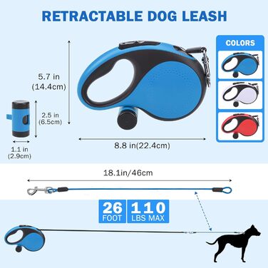 Рулетка для собак SCENEREAL: міцна, 7.9 м, для собак до 50 кг, з анти-гризучою ниткою та диспенсером для відходів (Блакитна)