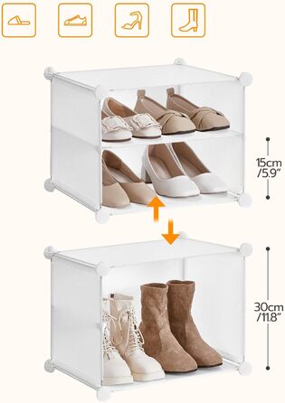 HOOBRO 8-Tier Shoe Rack, Shoe Cabinet, for 32 pairs of shoes, 40 x 30 x 30 cm per compartment, narrow, with doors, plastic, for living room, bedroom, hallway, entrance, White EWT28SC01G1 (16 compartments, 160 x 30 x 120 cm), White)