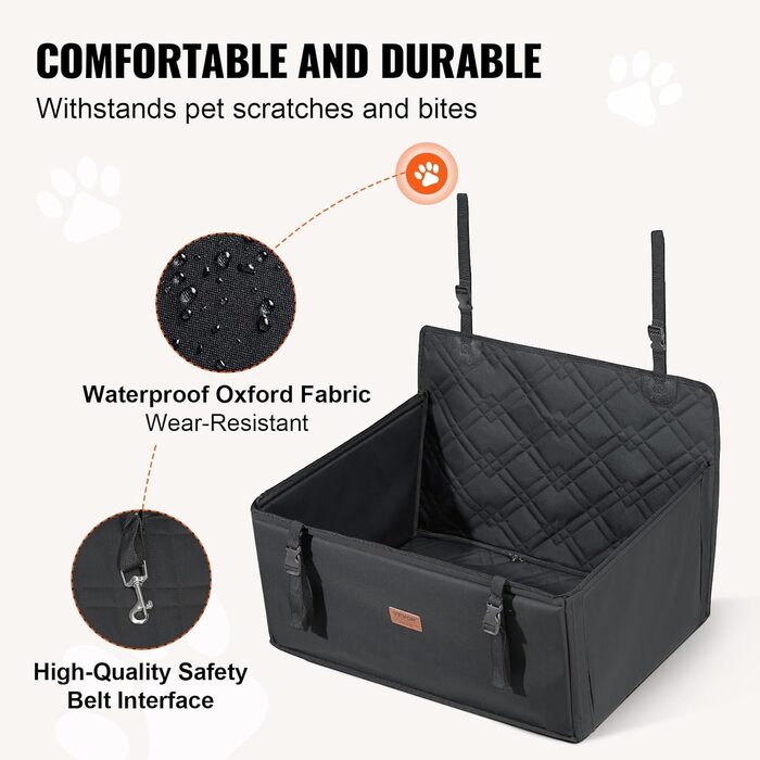 Автокрісло для собак VEVOR - чорне, водонепроникне, до 22 кг