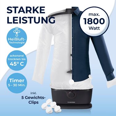 CLEANmaxx автоматичний випрямляч сорочок PRO з насадкою для штанів | Замінює праску, відпарювач, steamer | Пристрій для прасування з манекеном для сорочок, блузок та штанів | Інноваційний та ефективний Pro з насадкою для штанів, чорний