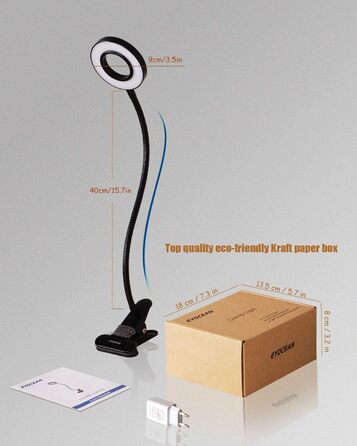 LED приліжкова лампа з кліпсою для ліжка, спальні, офісу, димується, 3 режими + 10 рівнів яскравості, гнучка, 8W, срібляста (чорна)