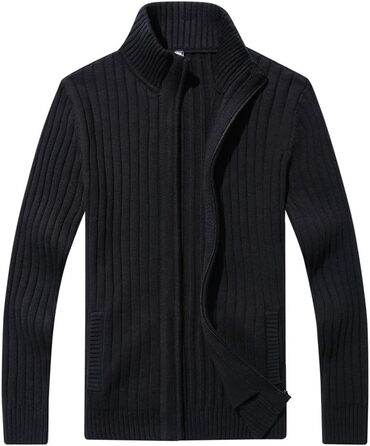 Чоловічий кардиган AOLI RAY з блискавкою та стоячим коміром: стильний пуловер з тонкої в'язки та двома кишенями (чорний)