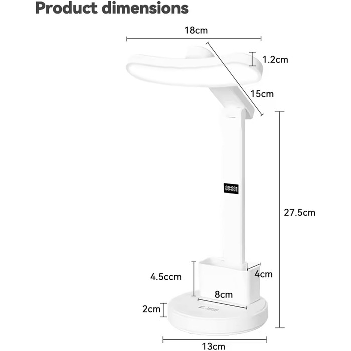 LED лампа настільна з регулюванням яскравості та 3 кольоровими температурами, LCD-дисплеєм. Захист очей, без мерехтіння, для офісу, спальні та дитячої кімнати.