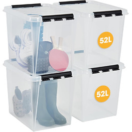 SmartStore Storage Boxes with Lid, Large, 52L, Transparent, 2-Pack, Reinforced, 10-Year Warranty, Food Safe, with Clip Closure, Stackable, BPA-Free Plastic, 50 x 39 x 41 cm (52L / 4-piece set)