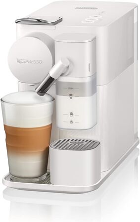 Кавова машина капсульна Nespresso De'Longhi Lattissima One EN510.W з автоматичною системою приготування молока, 3 кнопками вибору напоїв, резервуаром для води 1 л, тиском помпи 19 бар, швидким нагріванням за 25 секунд, автоматичним вимкненням, біла Porcel