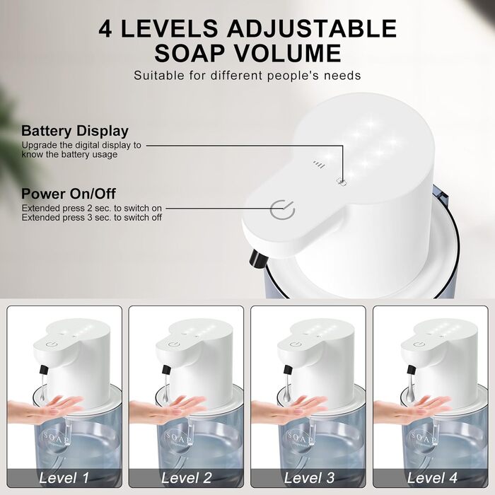 Автоматичний дозатор мила Cuteefun, 400 мл, сенсорний, індикатор заряду, 4 рівня дозування, для ванної/кухні, чорний
