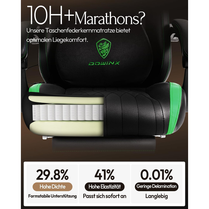 Ігрове крісло Dowinx з масажем, ергономічне, до 135 кг, зелене