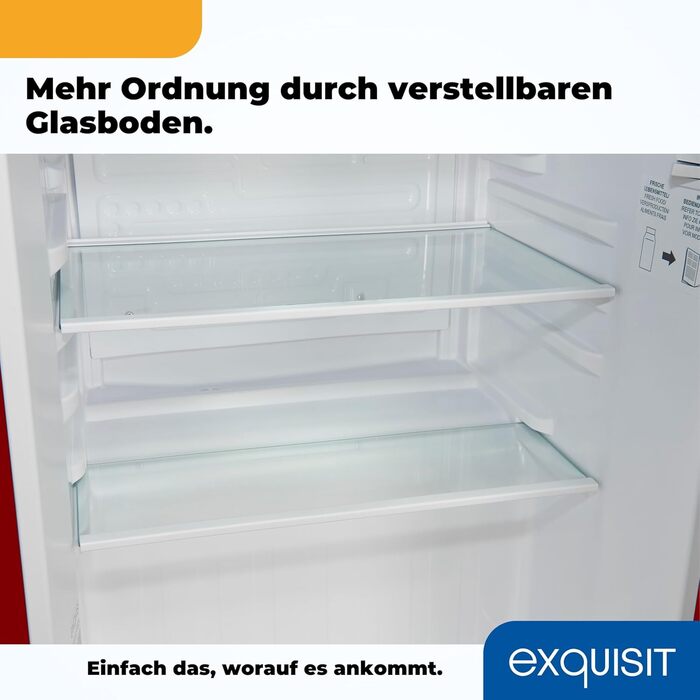 Exquisit Mini холодильник KB60-V-090E червоний | 52 л об'єм | LED-підсвітка | скляні полиці | ширина 45 см