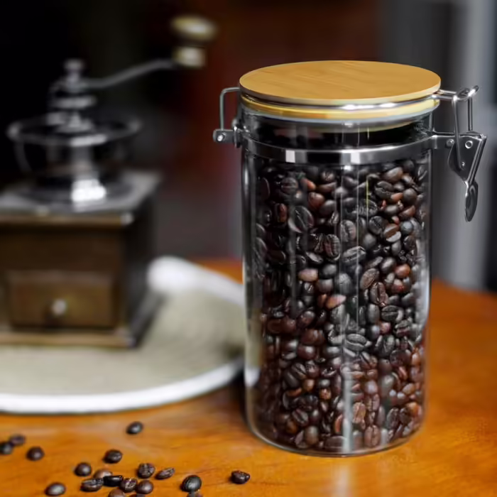 LIBWYS Airtight Storage Jars Coffee Containers with Clamp Lids Square Glass Storage Canisters (2pcs)
