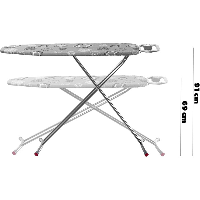 Відкидна гладильна дошка KADAX 120x38 см з металевою сіткою, регульована висота, з підставкою для праски (сіра)