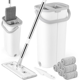 Набір для миття підлоги з відром GIOVARA: моп з відром, система віджиму, мікрофібра, 6 насадок, для всіх типів підлоги, білий