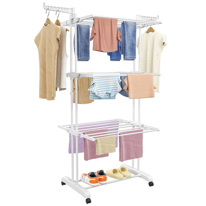 Сушилка для білизни Turm з 6 відкидними крилами та 2 бічними крилами, мобільна сушилка-вежа для дому та вулиці (біла)
