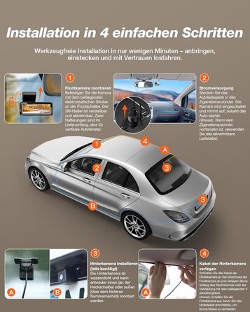 iZEEKER 4K Автомобільний відеореєстратор (Dashcam) з Wi-Fi, 32GB SD-карткою, двоканальний запис 4K+1080P, IPS-дисплей 2.99', Нічне бачення, G-сенсор, Запис по колу, Паркувальний режим 24/7