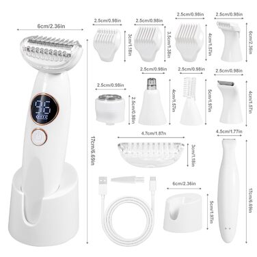 Електричний жіночий тример Carehabi 5-в-1 для тіла, обличчя та бікіні. Вологостійкий IPX7 з USB-станцією.