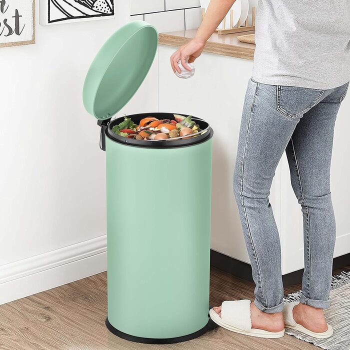 Сміттєве відро Ribelli 30 л з нержавіючої сталі, з педальним механізмом, з внутрішнім відром, м'яке закриття, сортування сміття, кругле (м'ятний)