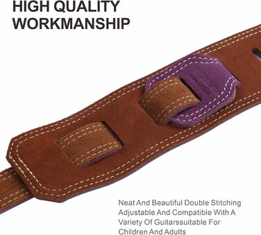 Гітарний ремінь Nefelibata з повного нубуку, 76 см, з підкладкою з піни та петлею для зберігання кабелю, для акустичної, бас та електрогітари (Лавандовий фіолетовий)