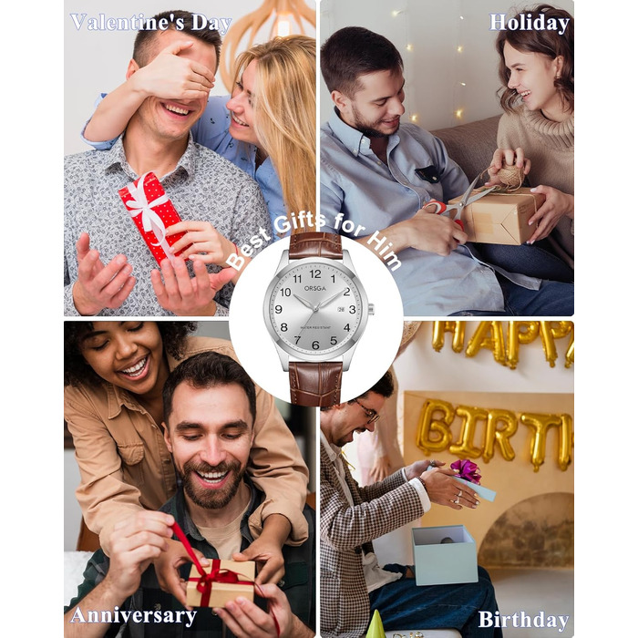 Годинник чоловічий CIVO з великими цифрами: аналоговий, водонепроникний, з датою, підсвічування, для людей з поганим зором (коричневий ремінець)