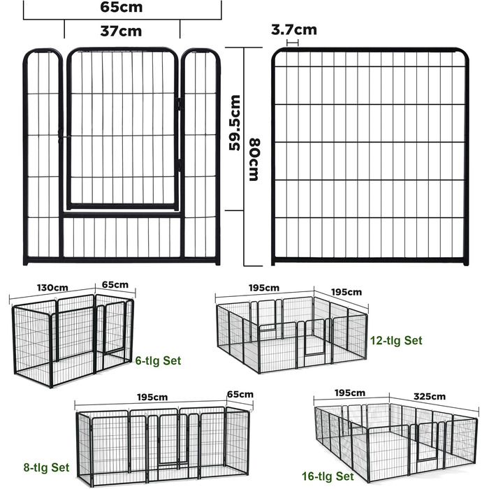 Металевий вольєр для собак 65x80 см з дверима та ґрунтовими анкерами. Модульний загін для цуценят, собак, котів, кроликів та дітей. Підходить для саду та вулиці.