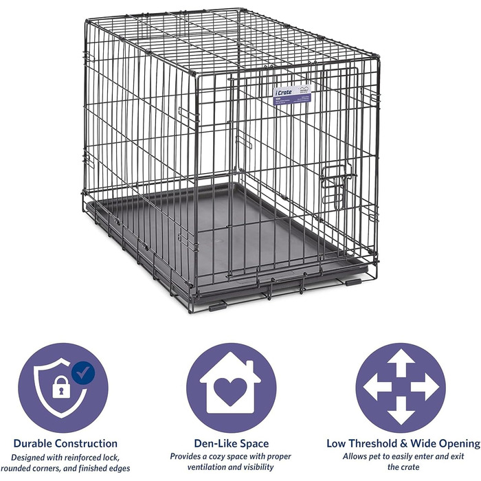 Кія для собак Midwest Homes iCrate Modell 1530, чорний, 77x49x54 см, з піддоном, перегородкою та захистом для підлоги