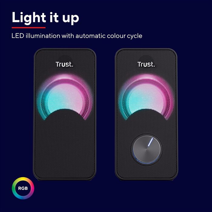 Комп'ютерна акустика Trust Arys 2.0: 28 Вт, USB, AUX, RGB, для ПК, ноутбука, смартфона
