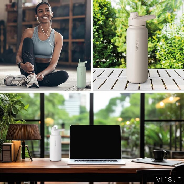 Stainless Steel Water Bottle 1L - Straw, Drinking Opening - Leak-Proof, Carbonated Drinks Safe, BPA Free - Thermos Bottle, Sports, Outdoor, School, University, Cycling, Hiking, Gym (750 ml, White)