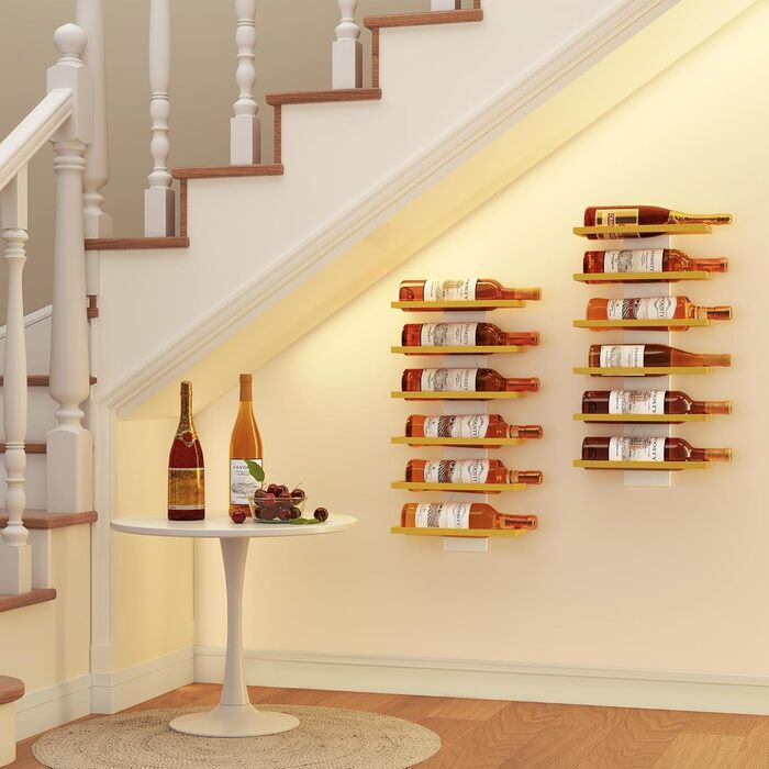 Настінна полиця для вина FAVOOOSTY з 3 рівнями, металева, для 6 пляшок, золота