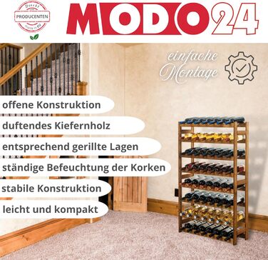 MODO24 Bottle Rack, Wine Rack Wood for 42 Bottles, Wine Cabinet, Wine Stand, Beverage Rack, Wine Bottle Holder, Bottle Organizer, Wine Cabinet, Dimensions 102x63x25 cm, Colors: Natural Wood