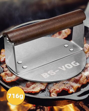 Пресс для бургера з нержавіючої сталі з дерев'яною ручкою, 15.24 см - Burger Smasher для смаження м'яса, стейків, бекону, подарунок