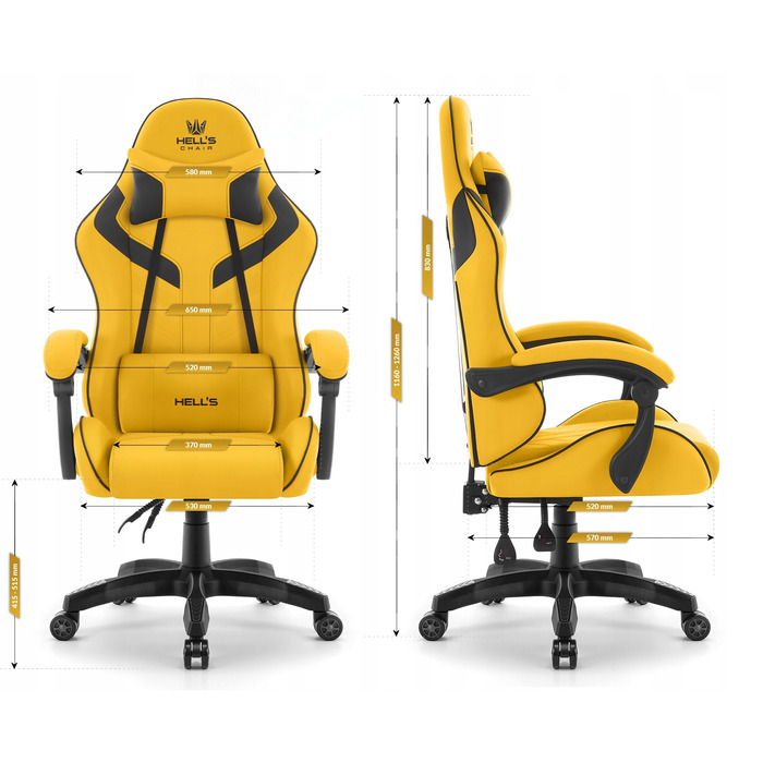 Ігрове офісне крісло Hell's Chair HC-1007 2.0 Yellow, обертове, екошкіра