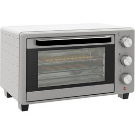 Міні-піч HOMCOM 21 л, 1400 Вт, 100-230°C, таймер, дека для крихт, дека для випічки, решітка-гриль, скло, для піци, кремово-білий (сріблястий)