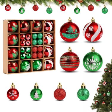 Набір прикрас на ялинку Ilauke, 44 шт. Ялинкові кулі пластикові червоно-білі, 3 та 6 см. Декорації для ялинки, різдвяний декор, вечірка, дім, весілля, Різдво, червоний, білий