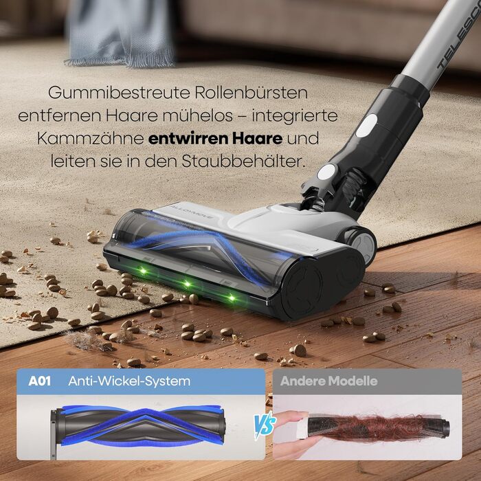 Бездротовий пилосос AlloyMove A01: потужний, з великим контейнером 1.5л та фільтрацією 99.9%, для волосся, килимів та твердих поверхонь (срібний)