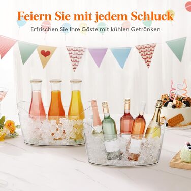 Охолоджувач для пляшок Lifewit 6,5L з лопаткою для льоду, пластиковий ведерко для шампанського (38 × 18 × 20cm), великий барний кулер з ручками для вина, пива, шампанського, напоїв, контейнер для фруктів та овочів