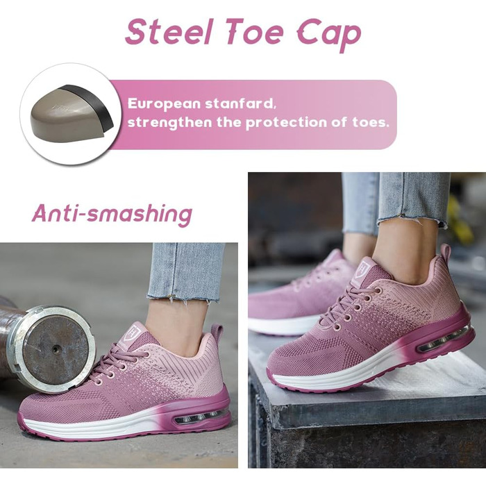 Легкі робочі черевики для чоловіків та жінок. Безпечні черевики з металевим носком, спортивного стилю, антиковзаючі, дихаючі. Робочі черевики (37 EU, фіолетовий)