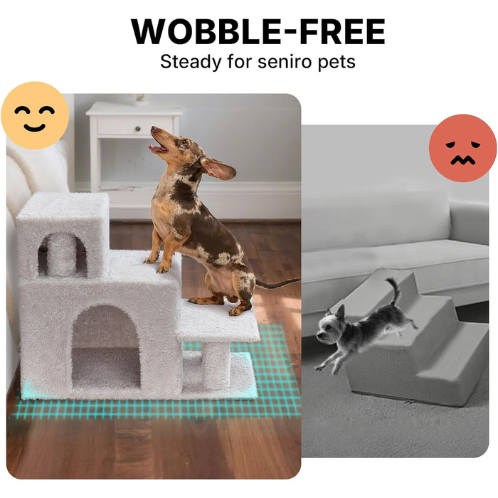 Сходинки для собак Veehoo: 3 сходинки, ліжко, печеринка, для маленьких собак та котів, сірий, 67x34x52 см, до 45 кг