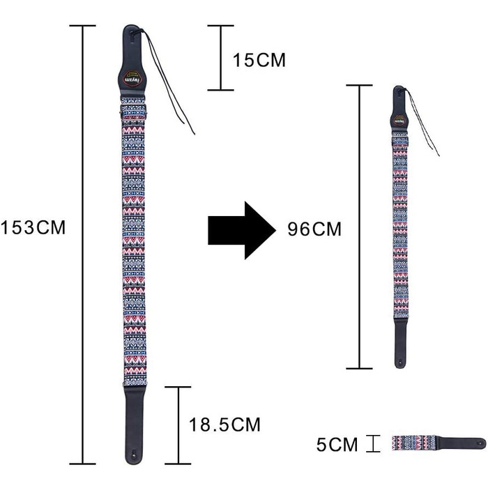 Гітарний ремінь Rayzm Gurt: бавовняний ремінь для акустичної/електро гітари або бас-гітари