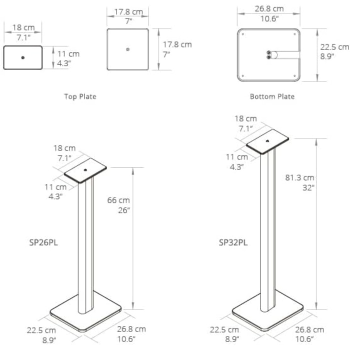Підлогові стійки для колонок Kanto SP26PLW (пара) - 26 дюймів, білий | Для полицевих колонок середнього та великого розміру | Сталь, пінопакет, поворотна пластина 30°